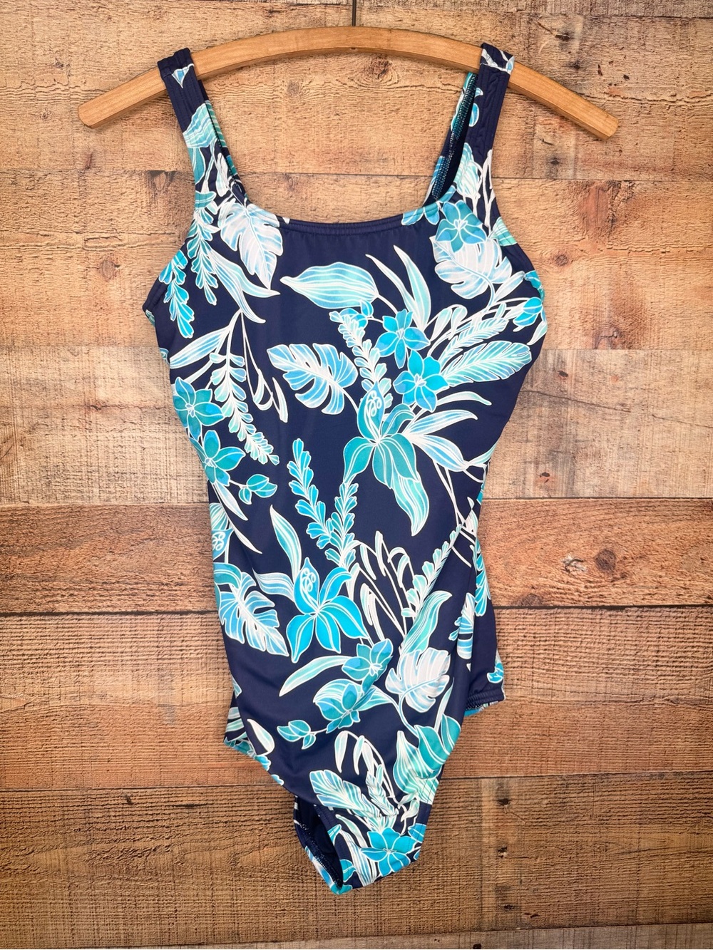 Lands' End Swimsuit Bathing Suit One Piece MAST size 10 floral MASTECTOMY Blue